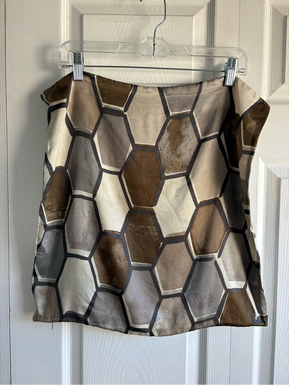 West Elm Hexagon 100% Silk 20*20 Pillow Cover Zip Up Beige Grey Brown